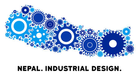 Industrial Nepal map composition of gears. Abstract geographic scheme in blue color tints. Vector Nepal map is formed of cogs. Concept of industrial service.のイラスト素材