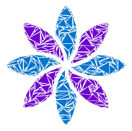 Abstract flower mosaic of triangle elements in different sizes and shapes. Vector polygons are united into abstract flower collage. Geometric abstract vector illustration.のイラスト素材