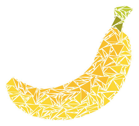 Banana collage of triangle elements in various sizes and shapes. Vector polygons are united into banana illustration. Geometric abstract vector illustration.のイラスト素材