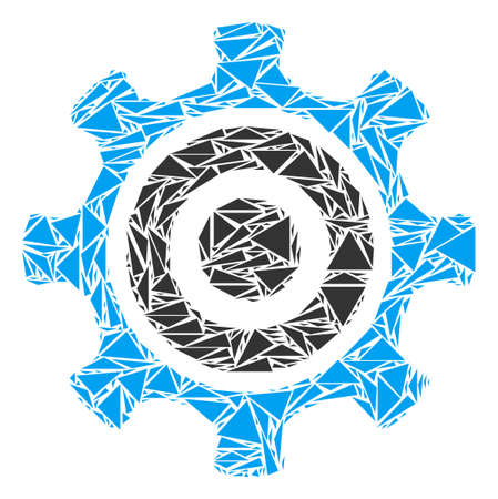Cogwheel mosaic of triangle items in different sizes and shapes. Vector triangles are united into cogwheel mosaic. Geometric abstract vector illustration.のイラスト素材