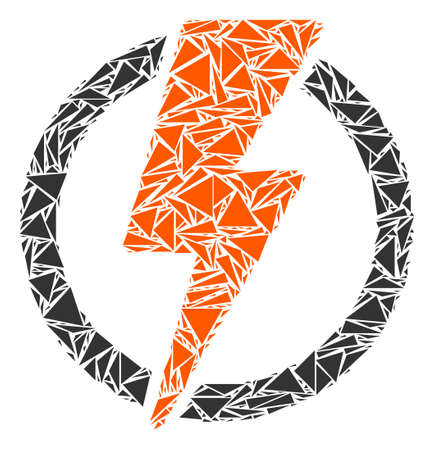 Electricity collage of triangle elements in variable sizes and shapes. Vector triangles are organized into electricity collage. Geometric abstract vector illustration.のイラスト素材