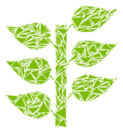 Flora plant mosaic of triangle items in different sizes and shapes. Vector triangles are combined into flora plant illustration. Geometric abstract vector illustration.のイラスト素材