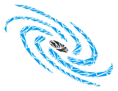 Galaxy collage of triangle items in different sizes and shapes. Vector triangles are united into galaxy illustration. Geometric abstract vector illustration.のイラスト素材