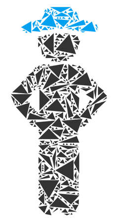 Gentleman akimbo collage of triangle items in various sizes and shapes. Vector polygons are composed into gentleman akimbo illustration. Geometric abstract vector illustration.のイラスト素材