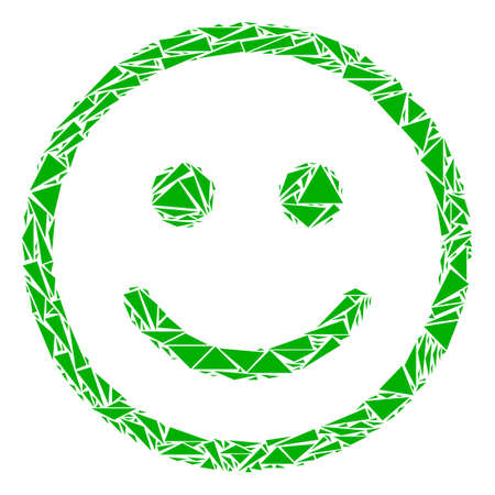 Glad smiley collage of triangle elements in variable sizes and shapes. Vector polygons are combined into glad smiley illustration. Geometric abstract vector illustration.のイラスト素材