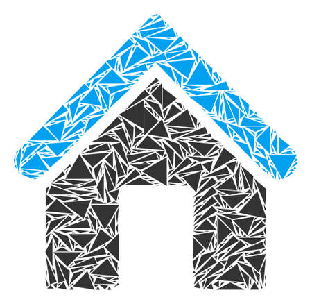 Home mosaic of triangle items in variable sizes and shapes. Vector polygons are organized into home illustration. Geometric abstract vector illustration.のイラスト素材