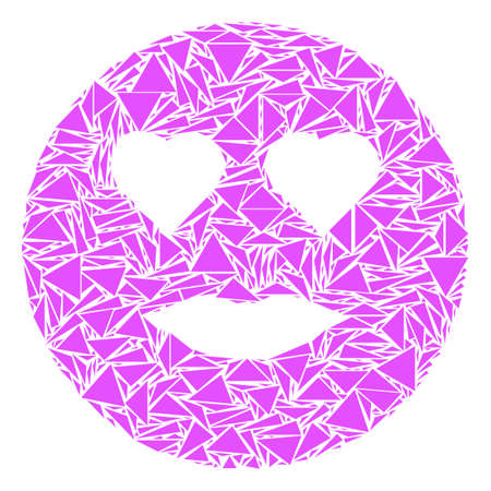 Lady love smiley collage of triangle elements in various sizes and shapes. Vector triangles are composed into lady love smiley composition. Geometric abstract vector illustration.のイラスト素材