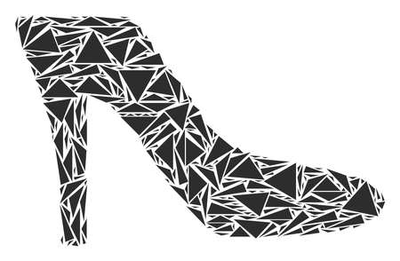 Lady shoe collage of triangle elements in different sizes and shapes. Vector polygons are organized into lady shoe illustration. Geometric abstract vector illustration.のイラスト素材