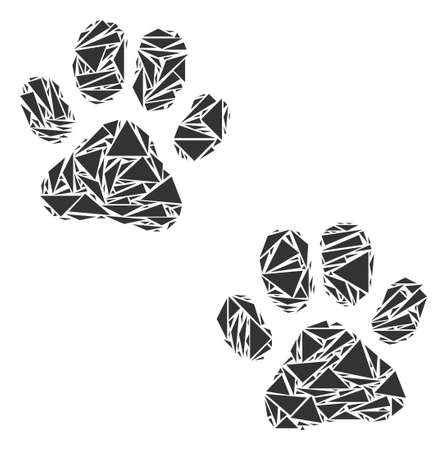 Paw footprints collage of triangle items in variable sizes and shapes. Vector polygons are combined into paw footprints illustration. Geometric abstract vector illustration.のイラスト素材