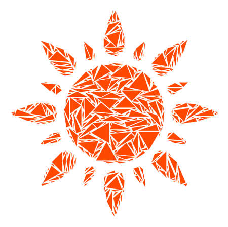 Sun collage of triangle elements in variable sizes and shapes. Vector polygons are combined into sun illustration. Geometric abstract vector illustration.のイラスト素材