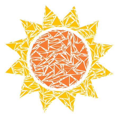 Sun mosaic of triangle elements in various sizes and shapes. Vector polygons are composed into sun illustration. Geometric abstract vector illustration.のイラスト素材