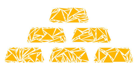 Treasure bricks mosaic of triangle items in variable sizes and shapes. Vector triangles are combined...