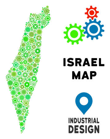Gear Israel map collage of small cogwheels. Abstract geographic scheme in green color tones. Vector Israel map is designed from cogwheels. Concept of industrial work.のイラスト素材