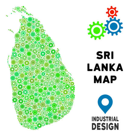 Gear Sri Lanka Island map composition of small cogwheels. Abstract territorial scheme in green shades. Vector Sri Lanka Island map is designed of cogwheels. Concept of tuning work.のイラスト素材