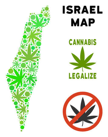 Royalty free cannabis Israel map mosaic of weed leaves. Template for narcotic addiction campaign against drugs dependence or cannabis legalize.のイラスト素材