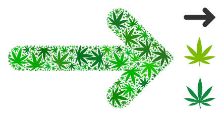 Arrow direction mosaic of weed leaves in variable sizes and green tones. Vector flat weed elements are combined into arrow direction mosaic. Drugs vector design concept.のイラスト素材