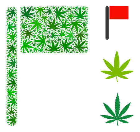 Flag collage of weed leaves in various sizes and green tinges. Vector flat weed icons are composed into flag collage. Addiction vector illustration.のイラスト素材