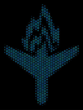 Halftone Air crash composition icon of empty circles in blue color tints on a black background. Vector empty circles are composed into air crash illustration.のイラスト素材