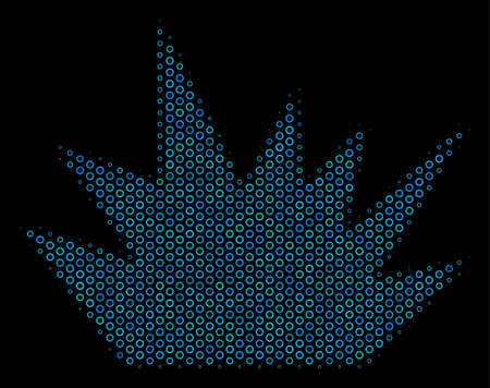 Halftone Boom explosion collage icon of spheres in blue shades on a black background. Vector round spheres are organized into boom explosion collage.のイラスト素材