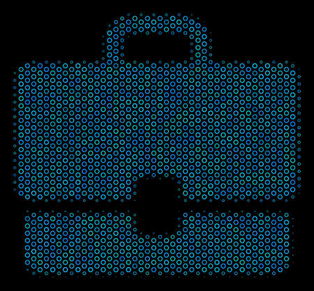 Halftone Case mosaic icon of spheric bubbles in blue color tones on a black background. Vector spheric points are grouped into case illustration.のイラスト素材