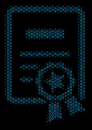 Halftone Certificate composition icon of empty circles in blue color tones on a black background. Vector empty circles are grouped into certificate mosaic.のイラスト素材