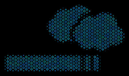 Halftone Cigarette smoke mosaic icon of circle elements in blue color hues on a black background. Vector spheric dots are organized into cigarette smoke mosaic.のイラスト素材