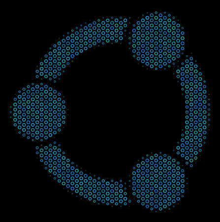 Halftone Cooperation mosaic icon of spheric bubbles in blue shades on a black background. Vector spheric points are united into cooperation mosaic.のイラスト素材