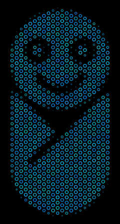Halftone Newborn composition icon of spheric bubbles in blue shades on a black background. Vector spheric points are composed into newborn composition.のイラスト素材