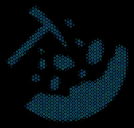 Halftone Rocks mining composition icon of circle bubbles in blue color tones on a black background. Vector circle bubbles are combined into rocks mining composition.のイラスト素材