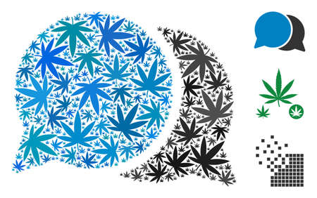 Chat messages collage of marijuana leaves in variable sizes and color hues. Vector flat marijuana leaves are grouped into chat messages collage. Narcotic vector design concept.のイラスト素材