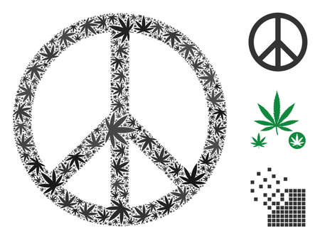 Peace composition of cannabis leaves in different sizes and color shades. Vector flat ganja objects are organized into peace composition. Addiction vector design concept.のイラスト素材
