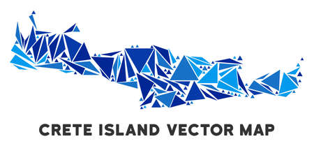 Crete Island map mosaic of blue triangle items in various sizes and shapes. Vector polygons are united into geographic Crete Island map illustration.のイラスト素材