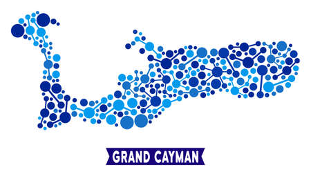 Network Grand Cayman Island map collage. Abstract territorial plan of connections in blue color tones. Vector Grand Cayman Island map is made with network nodes. Concept of provider company.のイラスト素材