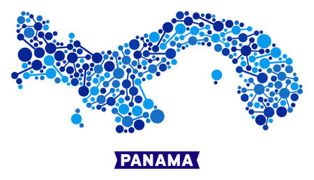 Web Panama map mosaic. Abstract geographic scheme of links in blue color tinges. Vector Panama map is designed of web links. Concept for hosting ditributor.のイラスト素材