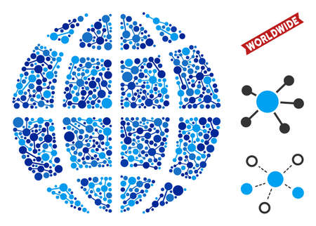 Network planet globe composition. Abstract territorial scheme of connections in blue color tinges. Vector planet globe is made of web links. Concept of interlink ditributor.のイラスト素材