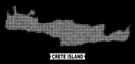 Bright dot halftone Crete Island map. Geographic map in bright color shades on a black background. Vector concept of Crete Island map constructed of sphere dots.のイラスト素材