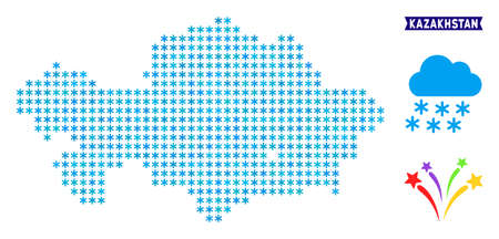 Icy Kazakhstan map. Vector geographic scheme in blue icy colors. Vector collage of Kazakhstan map done of ice crystals.のイラスト素材