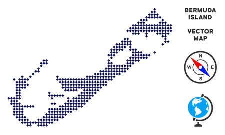 Pixelated Bermuda Island map. Abstract geographical plan. Pixels have rhombic form and dark blue color. Vector pattern of Bermuda Island map organized of rhombic pixel pattern.のイラスト素材
