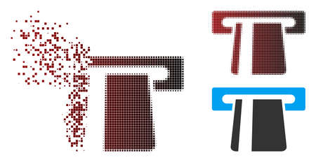 Vector bank card terminal icon in sparkle, dotted halftone and undamaged solid versions. Disappearing effect involves rectangle scintillas and horizontal gradient from red to black.のイラスト素材