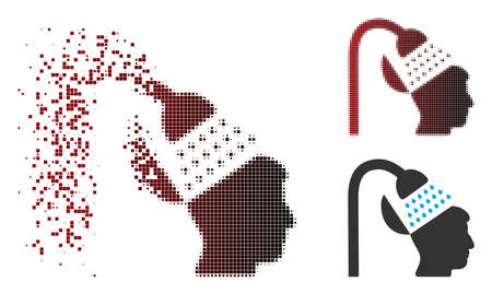 Vector open mind shower icon in dispersed, pixelated halftone and undamaged whole variants. Disintegration effect involves square dots and horizontal gradient from red to black.のイラスト素材