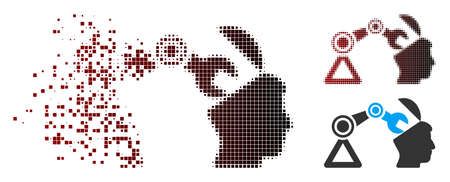 Vector open head surgery manipulator icon in dispersed, pixelated halftone and undamaged solid variants. Disappearing effect uses square particles and horizontal gradient from red to black.のイラスト素材