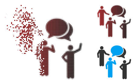 Vector forum icon in sparkle, dotted halftone and undamaged whole versions. Disintegration effect involves square dots and horizontal gradient from red to black.のイラスト素材