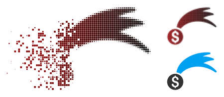 Vector lucky money icon in sparkle, pixelated halftone and undamaged solid variants. Disappearing effect involves rectangular particles and horizontal gradient from red to black.のイラスト素材