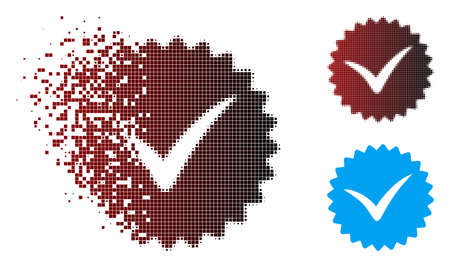 Vector quality icon in dispersed, dotted halftone and undamaged whole versions. Disintegration effect uses rectangular particles and horizontal gradient from red to black.のイラスト素材