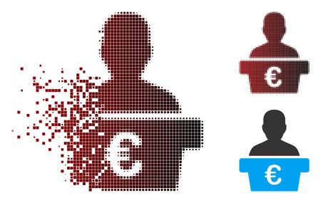 Vector Euro politician icon in dispersed, dotted halftone and undamaged solid variants. Disappearing effect involves rectangle particles and horizontal gradient from red to black.のイラスト素材