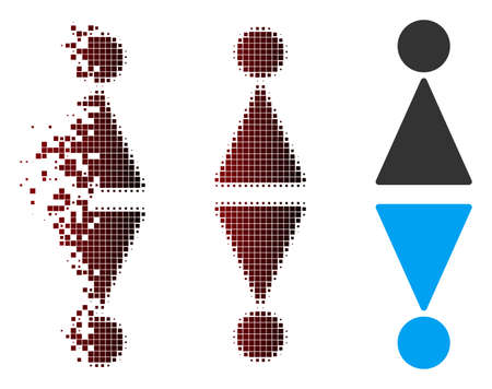 Vector toilet symbols icon in dissolved, pixelated halftone and undamaged solid versions. Disintegration effect uses square particles and horizontal gradient from red to black.のイラスト素材