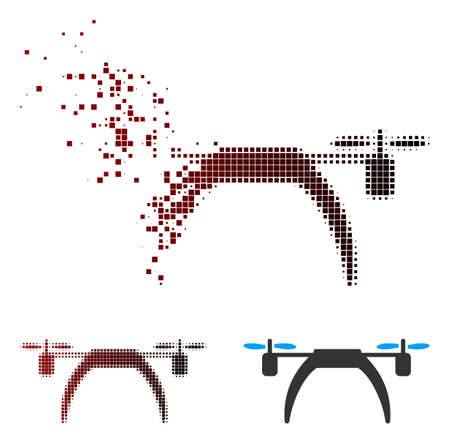 Vector copter icon in sparkle, dotted halftone and undamaged whole variants. Disappearing effect involves rectangular particles and horizontal gradient from red to black.のイラスト素材