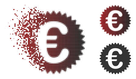 Vector Euro reward seal icon in sparkle, pixelated halftone and undamaged entire variants. Disintegration effect involves rectangle particles and horizontal gradient from red to black.のイラスト素材