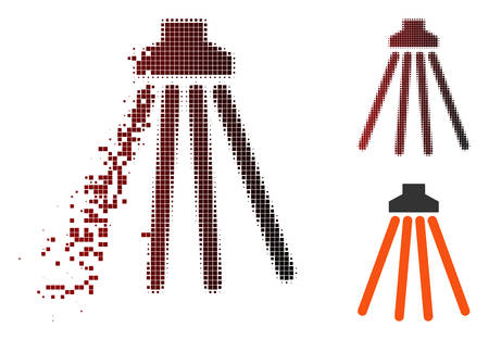 Vector shower icon in dispersed, pixelated halftone and undamaged solid versions. Disappearing effect involves rectangle particles and horizontal gradient from red to black.のイラスト素材