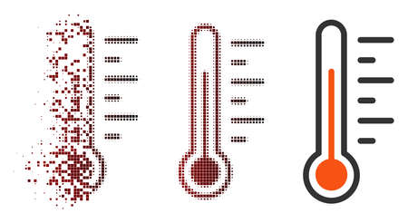 Vector temperature level icon in fractured, dotted halftone and undamaged entire versions....